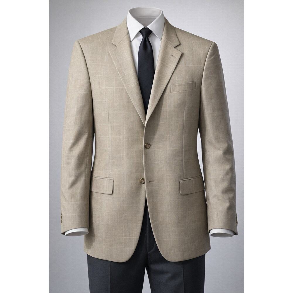 Mens 48L Tan Wool Blazer Sport Coat Classic Business Jacket
